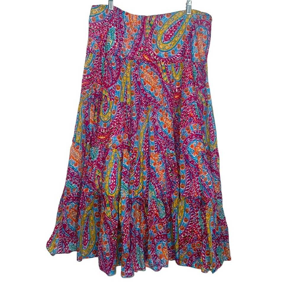 Lauren Ralph Lauren Tiered Paisley cotton Midi Skirt Size XL